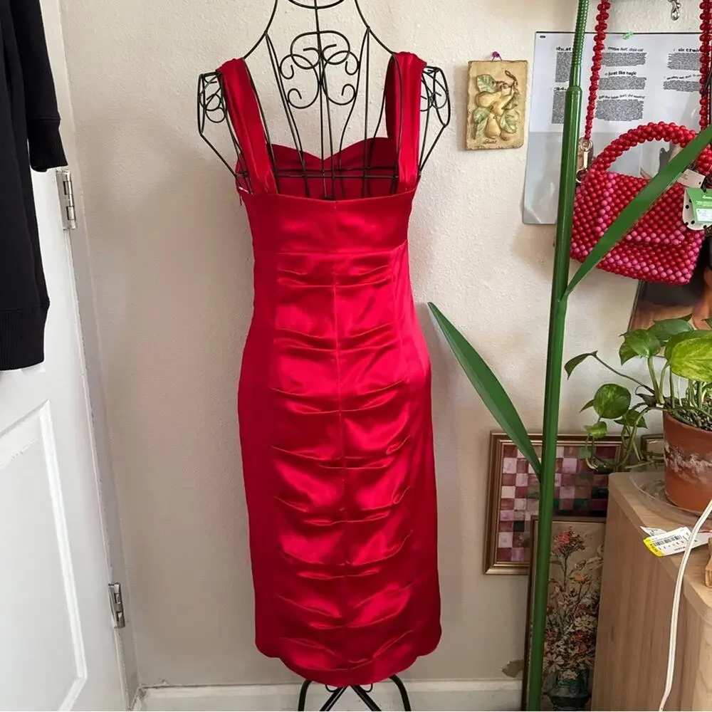 Morgan & Co Ruched Satin Midi Dress S - Picture 4 of 9